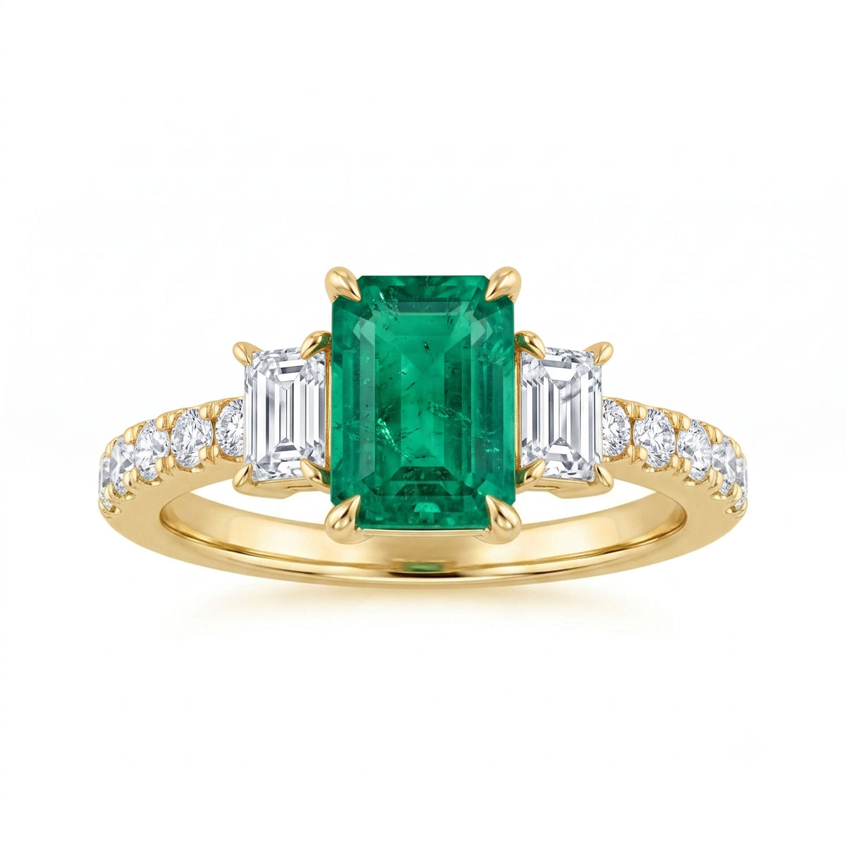 ER057030Y - Ring 18KY/2.8G 1EMER-1.11CT 2DIA-0.33CT 10RD-0.28CT