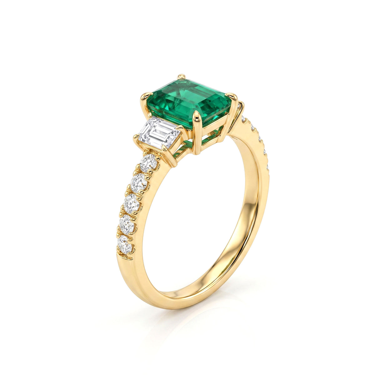 ER057030Y - Ring 18KY/2.8G 1EMER-1.11CT 2DIA-0.33CT 10RD-0.28CT