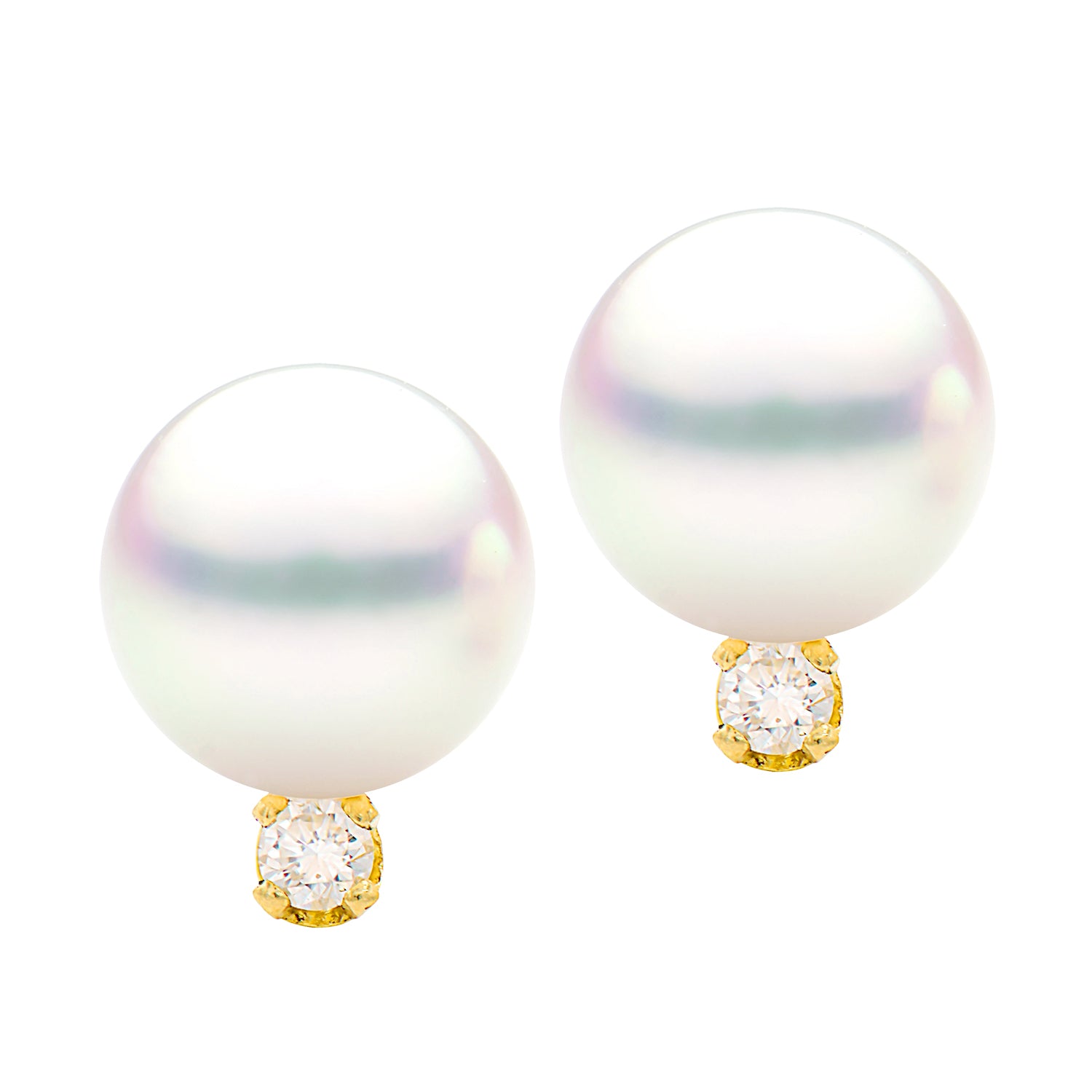 14K Yellow Gold Akoya Pearl Earrings, 8.50-9mm, 0.1ct