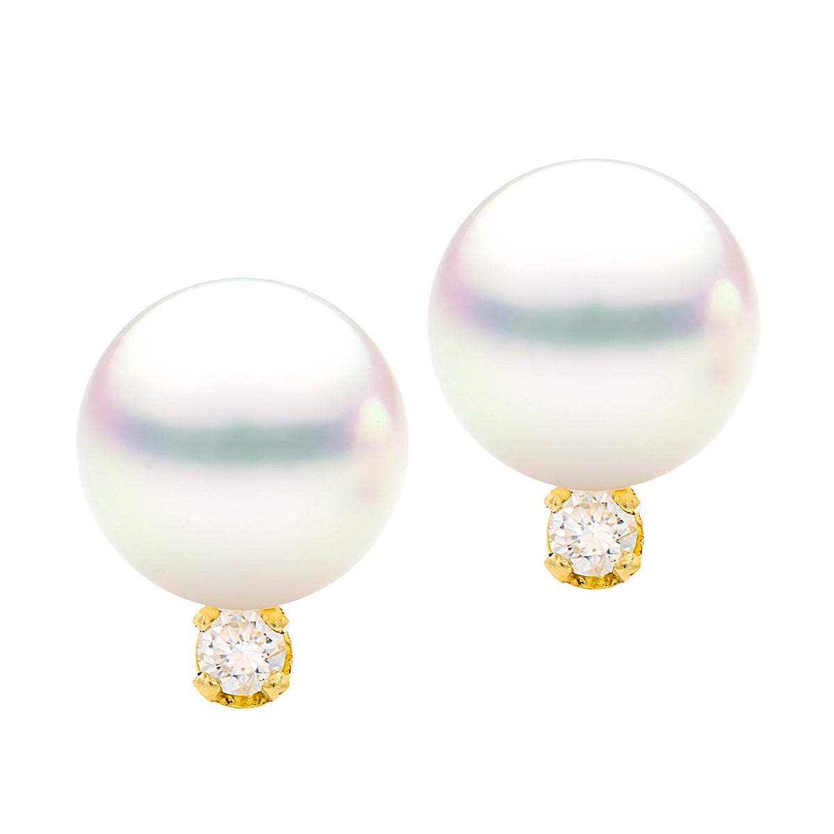 14K Yellow Gold Akoya Pearl Earrings, 8.50-9mm, 0.1ct