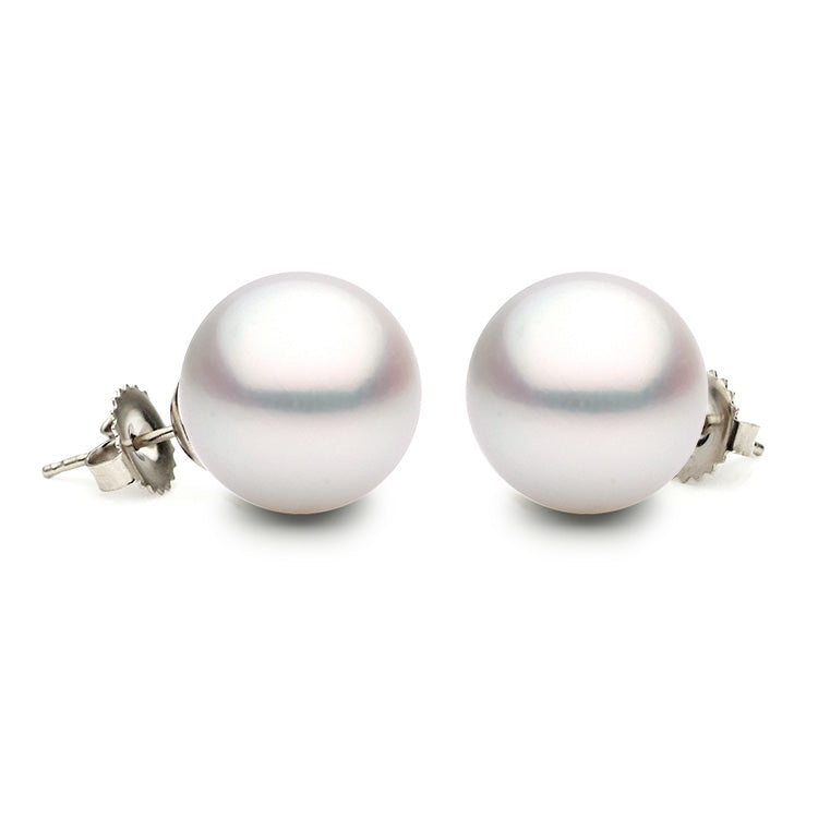 14K White Gold South Sea Pearl Stud Earrings, 12.5-13mm