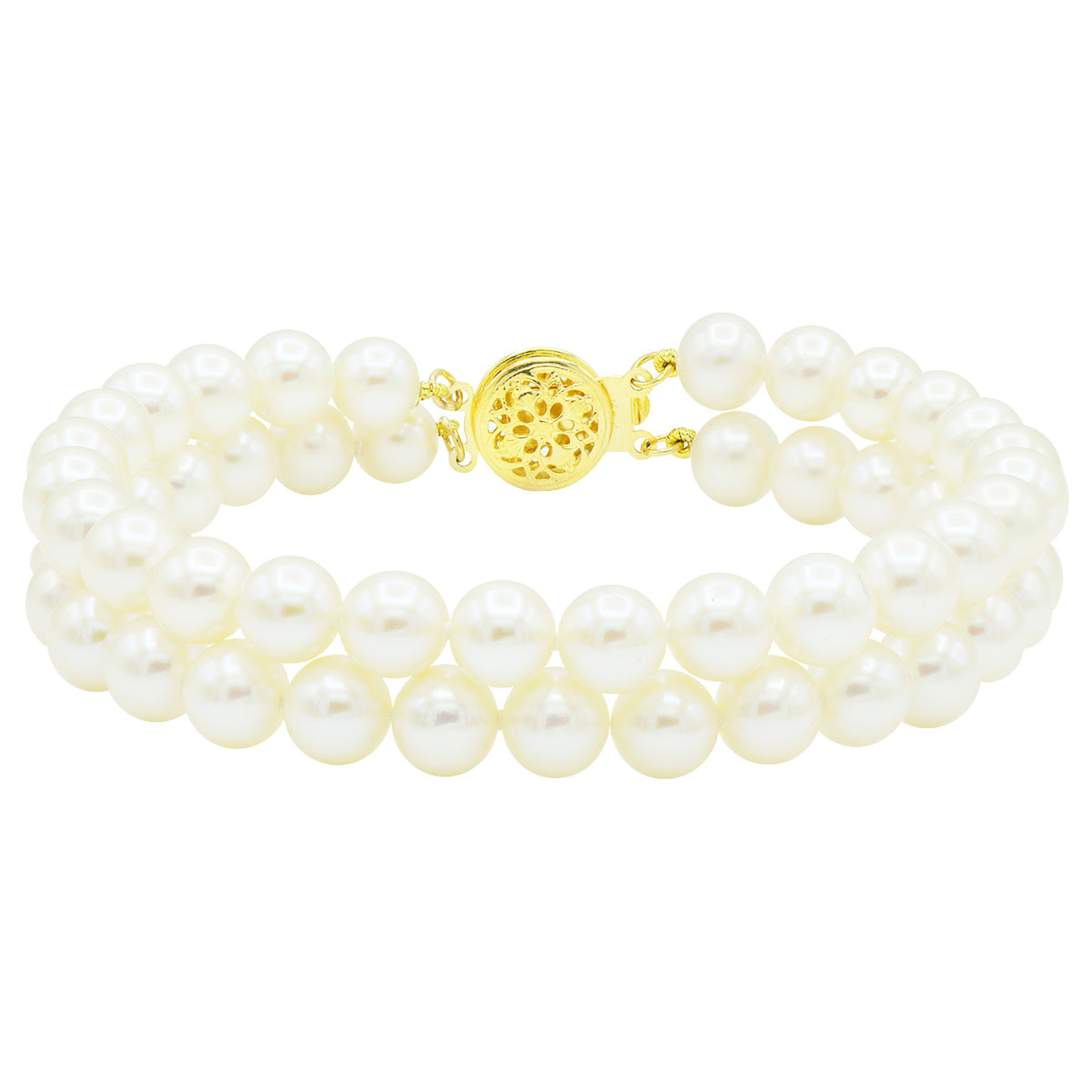 18K White Gold Two Row Freshwater Pearl Bracelet, 6-7mm