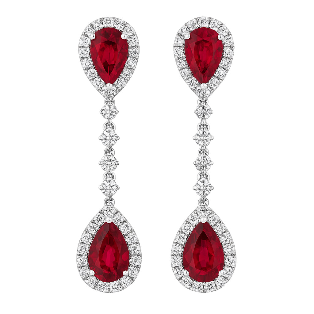 RE055411 - Earrings 18KW/4.2G 4RUBY-2.69CT 68RD-0.88CT