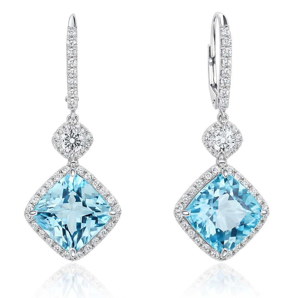 Handmade 18K White Gold Aquamarine Earrings, 8.54ct