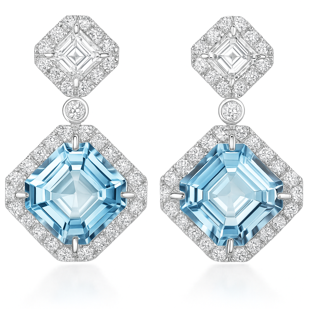 Handmade 18K White Gold Aquamarine Earrings, 8.37ct