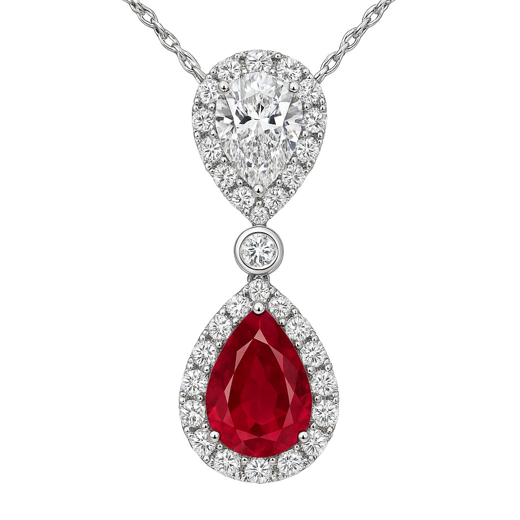 Handmade 18K White Gold Ruby and Pearl Pendant, 8-9mm, 2.02ct