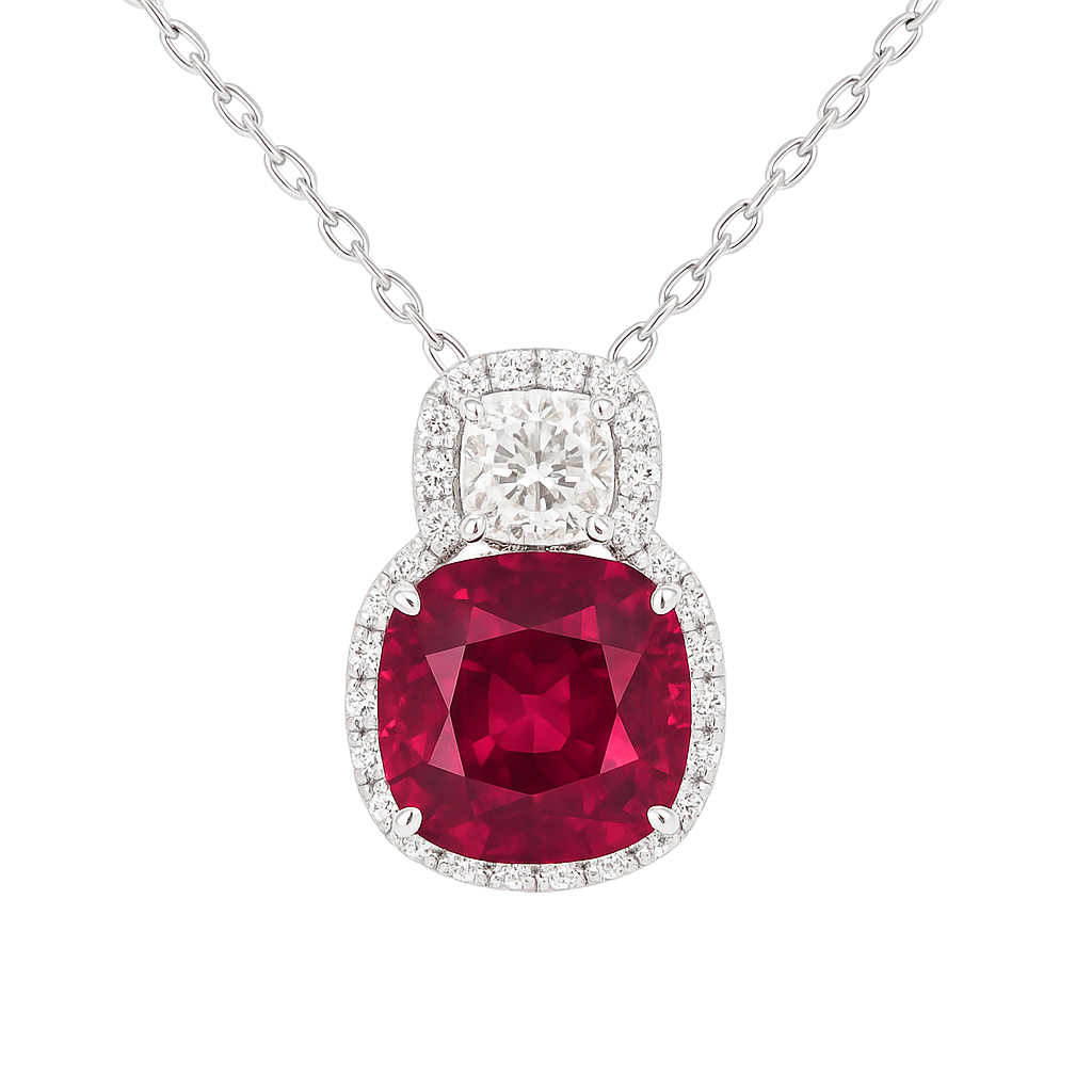 Handmade 18K White Gold Rubellite Pendant, 4.03ct