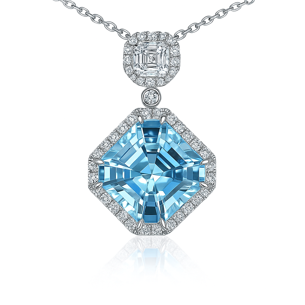 Handmade 18K White Gold Aquamarine Pendant, 8.99ct