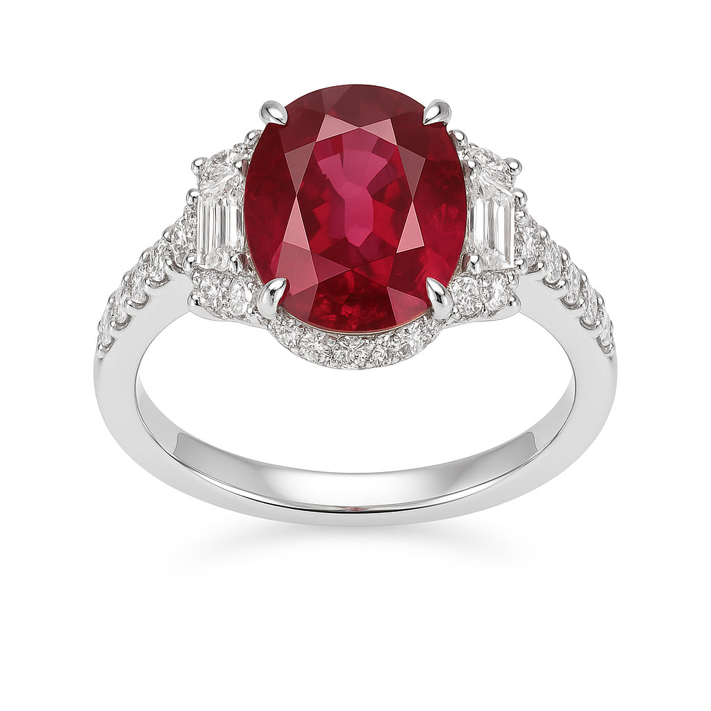 Handmade 18K White Gold Ruby Three-Stone Ring, 2.54ct