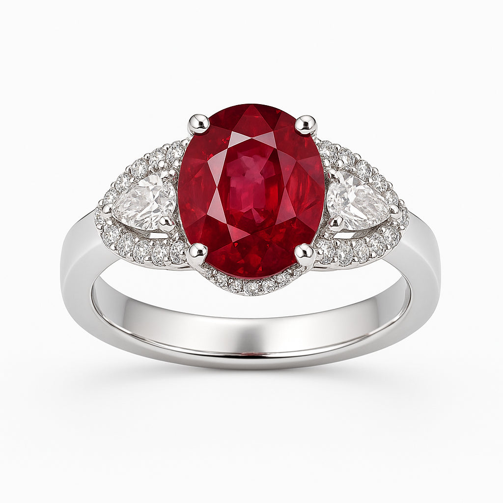 Handmade 18K White Gold Ruby Ring, 3-Stone, 2.24ct
