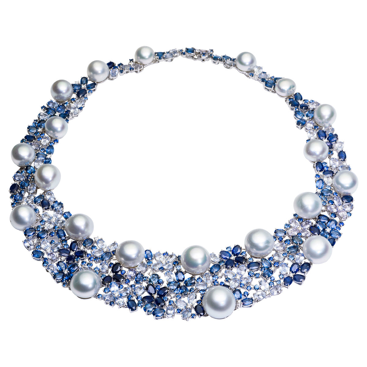 18K Blue Sapphire Diamond Necklace, 1.5ct