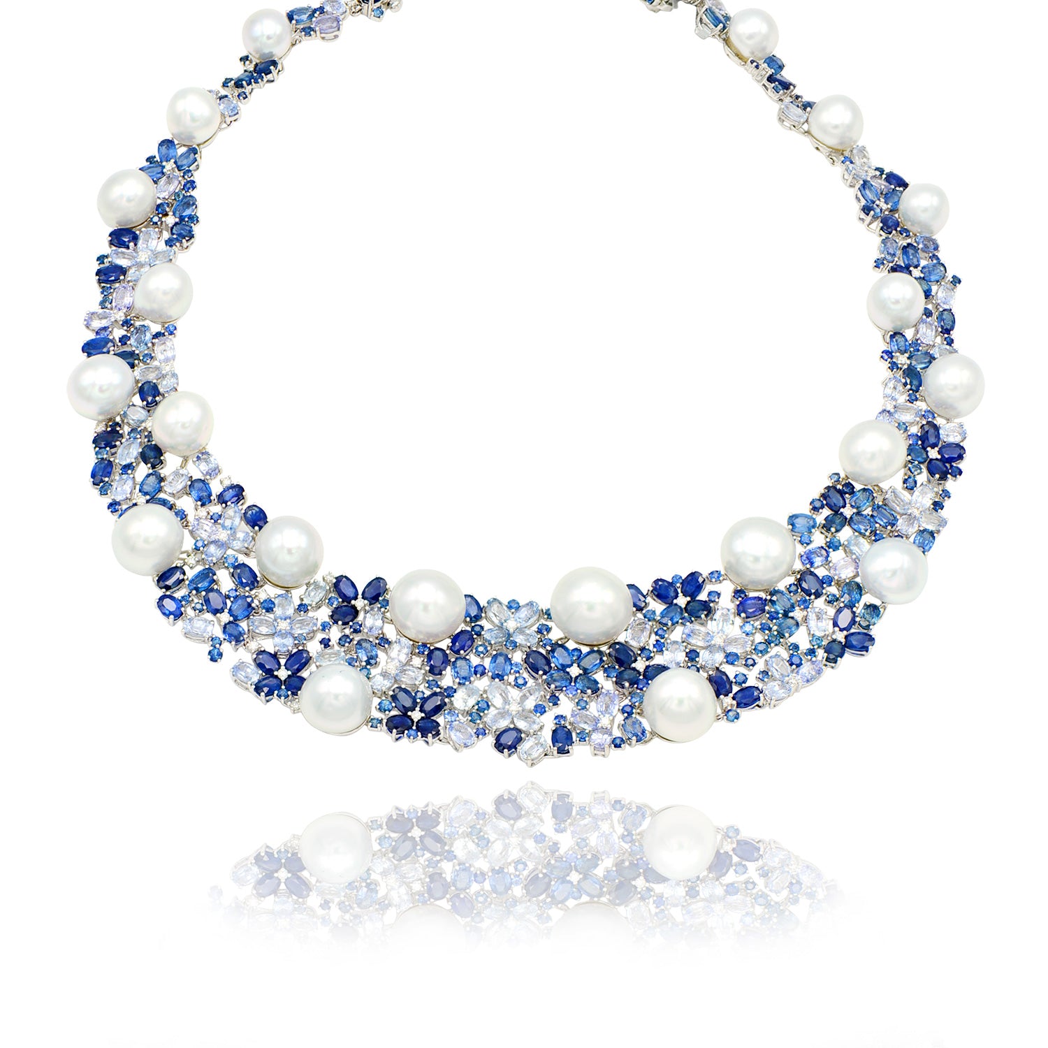 18K Blue Sapphire Diamond Necklace, 1.5ct