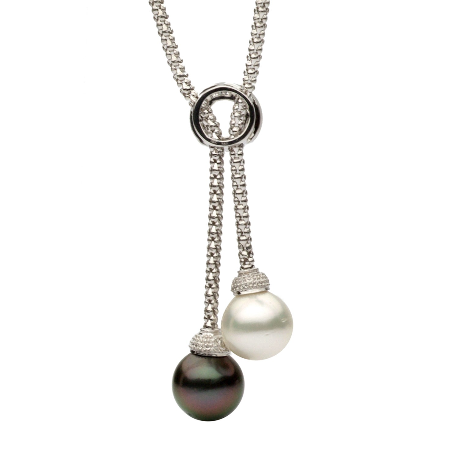18K White Gold Tahitian/South Sea Pearl Necklace, 12-13mm, 0.61ct
