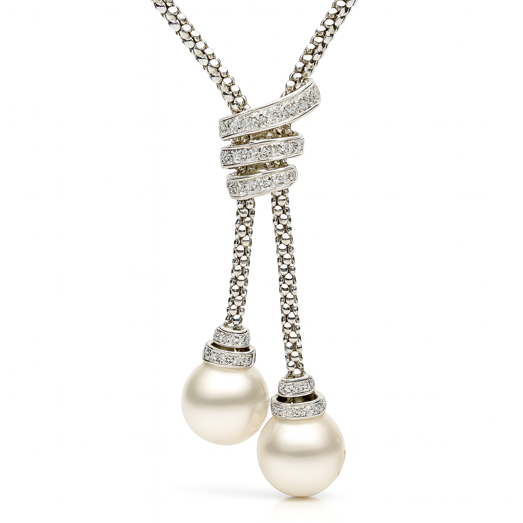 18K White Gold South Sea Pearl Necklace, 12-13mm, 0.3ct