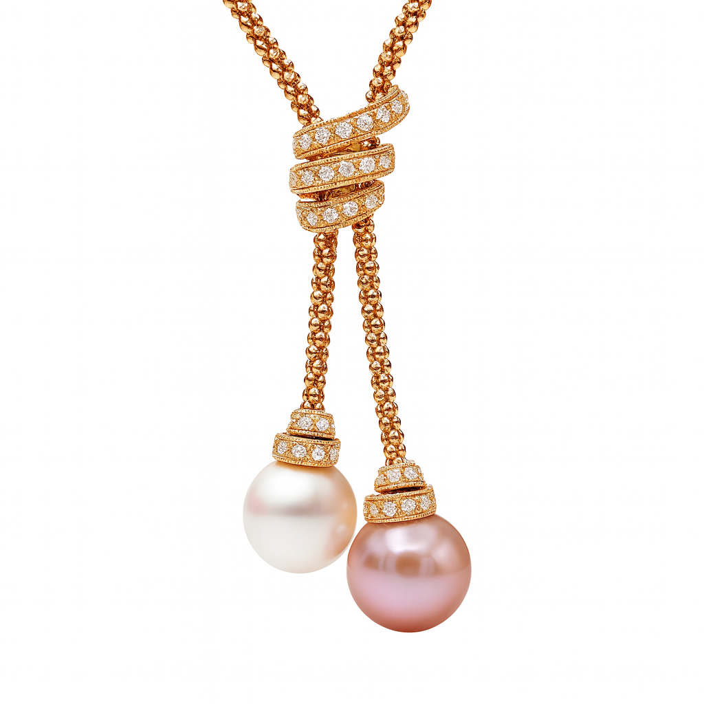 18K Rose Gold Freshwater Pearl Necklace, 12-13mm, 0.3ct