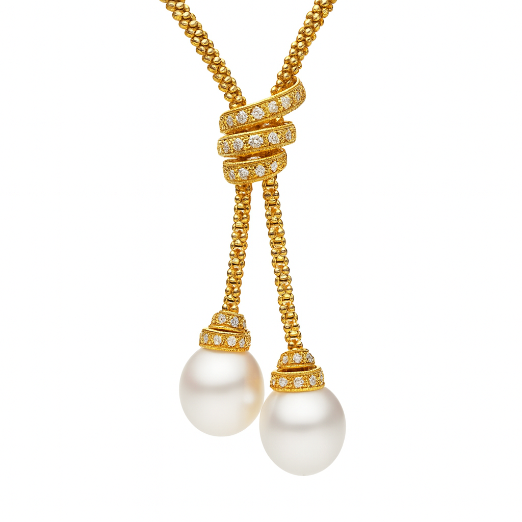 18K Yellow Gold South Sea Pearl Necklace, 12-13mm, 0.3ct