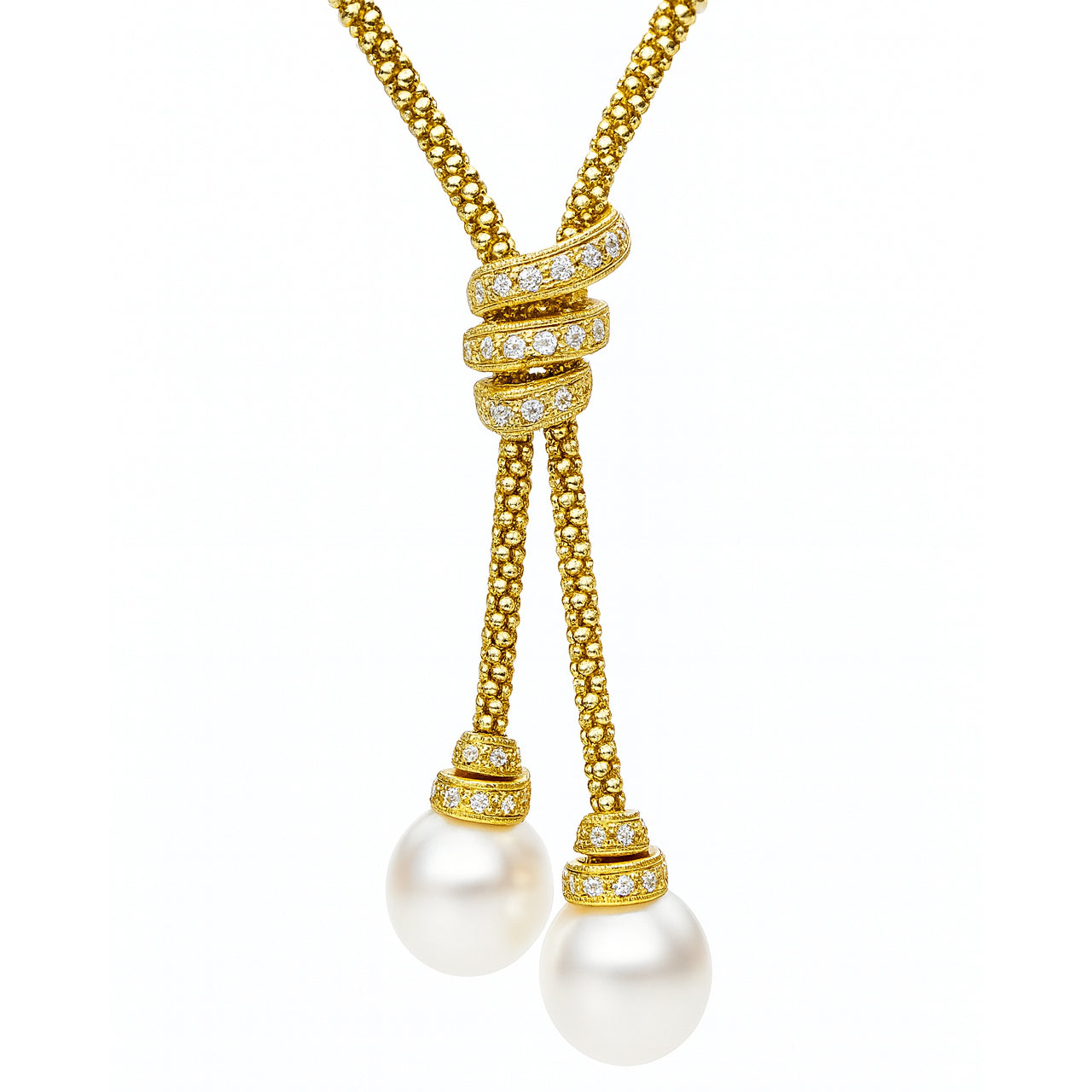 18K Yellow Gold South Sea Pearl Necklace, 12-13mm, 0.3ct
