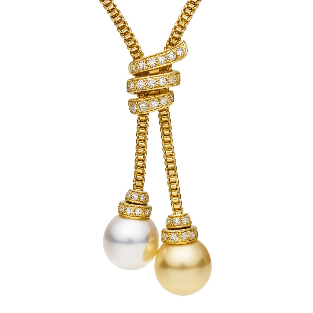 18K Yellow Gold South Sea Pearl Necklace, 12-13mm, 0.33ct