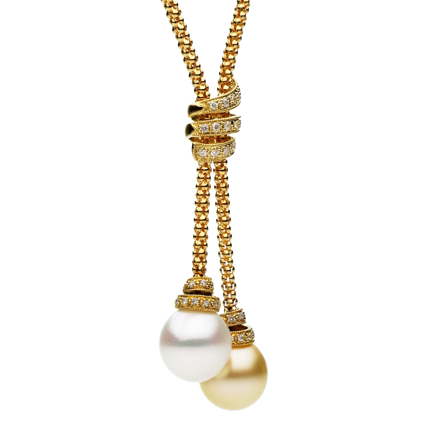 18K Yellow Gold South Sea Pearl Necklace, 12-13mm, 0.33ct