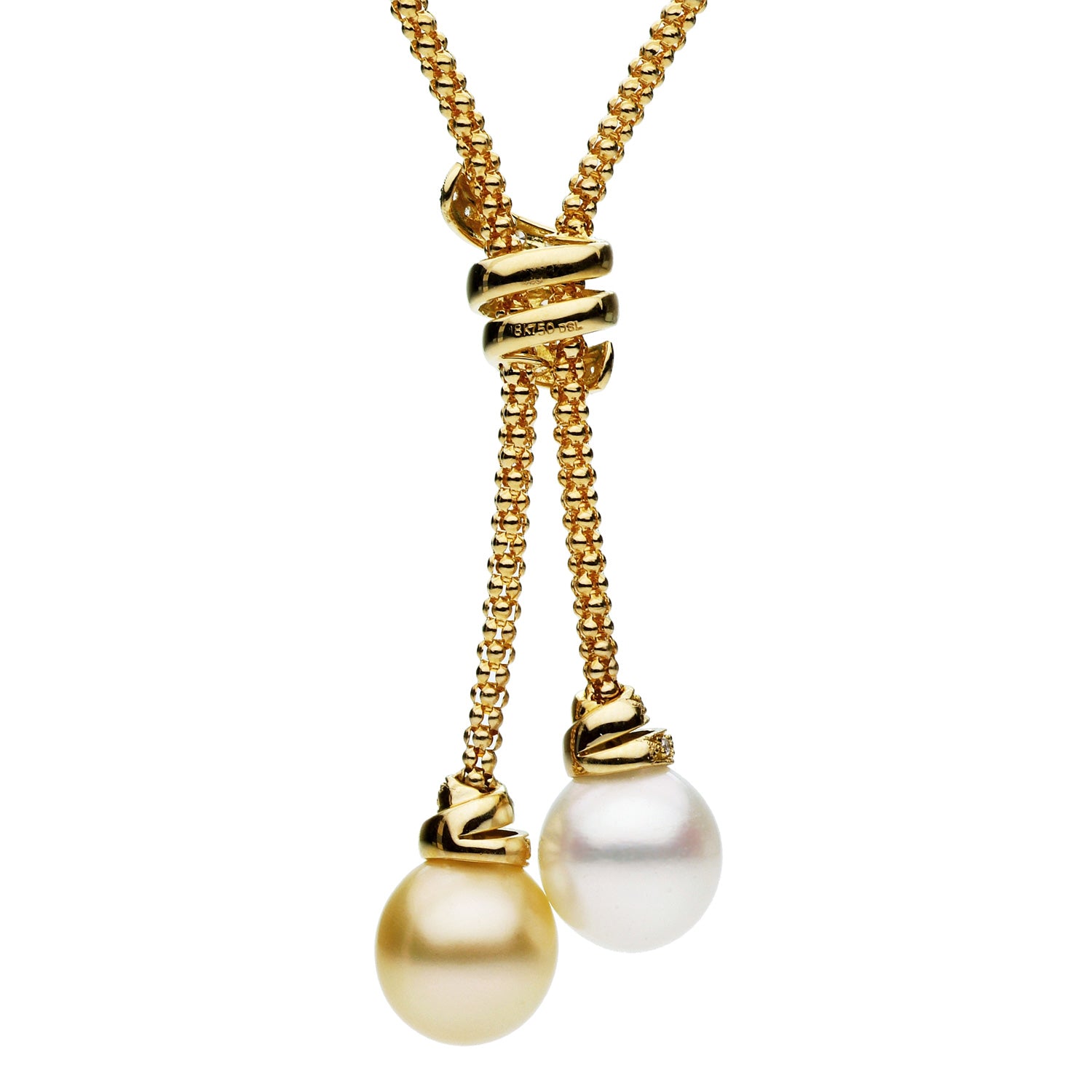 18K Yellow Gold South Sea Pearl Necklace, 12-13mm, 0.33ct