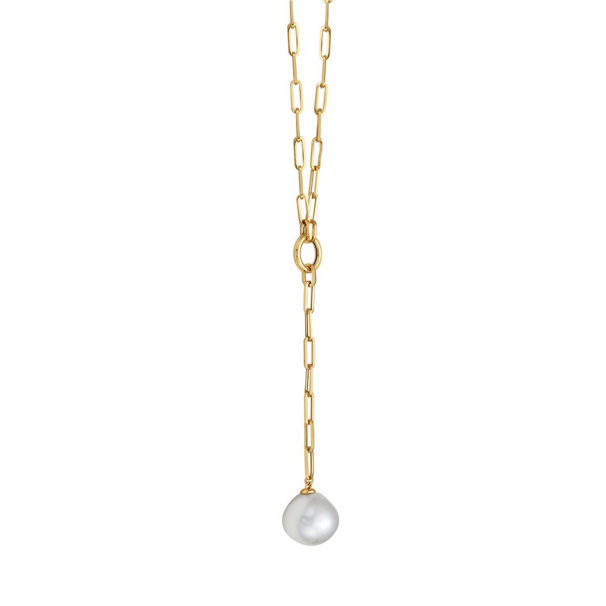 N015015Y - 14KY Paperclip necklace with 13-15mm Bq S.Sea
