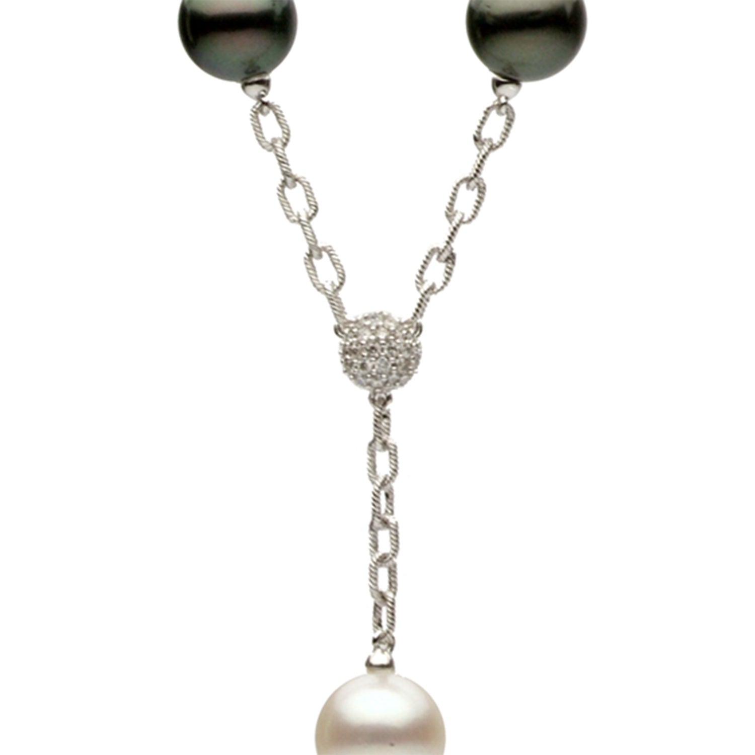 18K White Gold Pearl Diamond Necklace, 10-13mm, 0.39ct