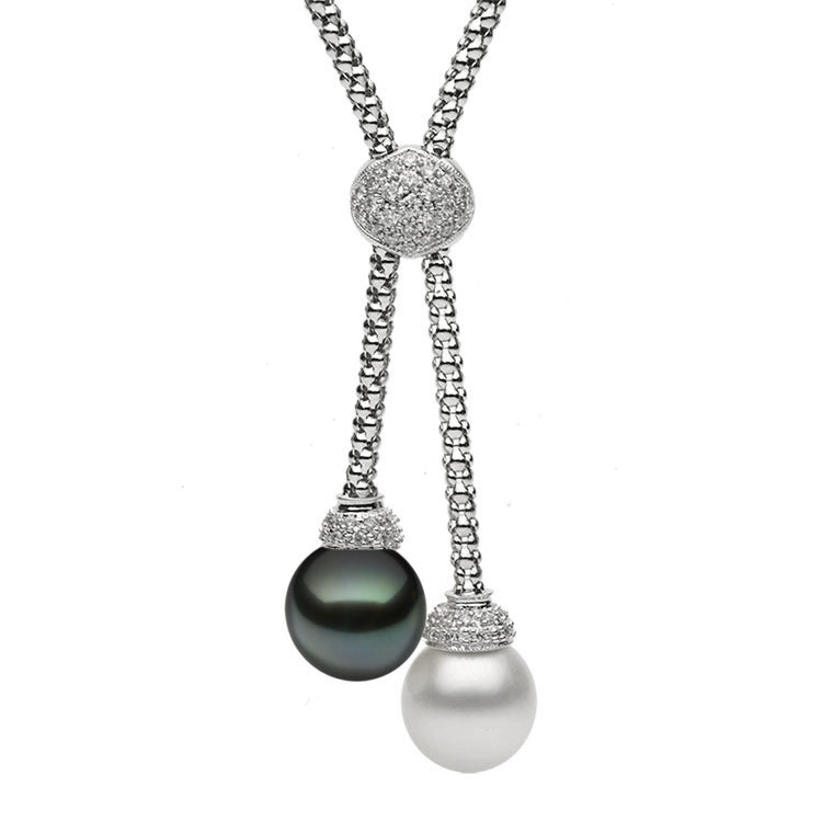 18KW White South Sea & Tahitian Pearl Necklace, 11-12mm
