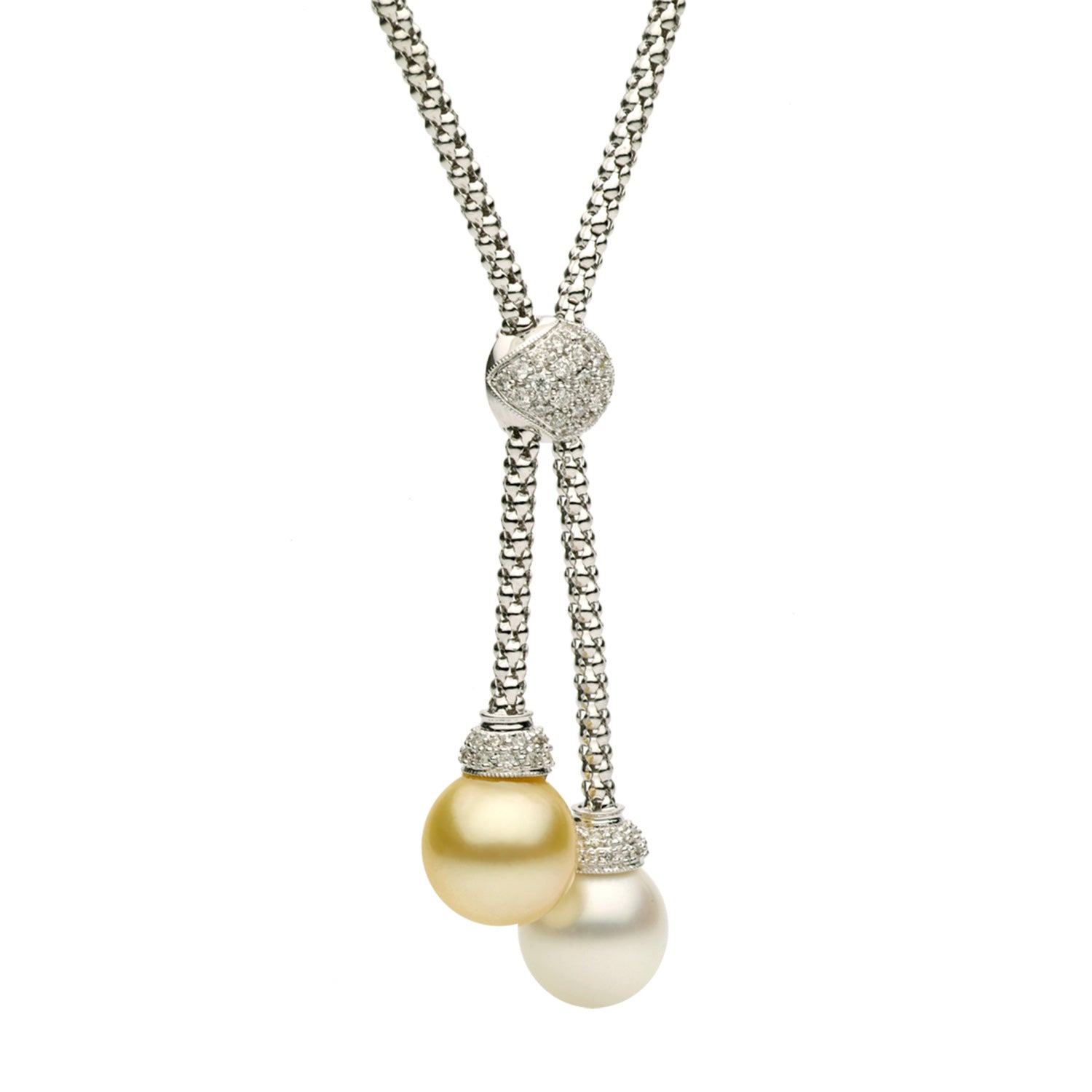 18KW White & Golden South Sea Pearl Necklace, 11-12mm