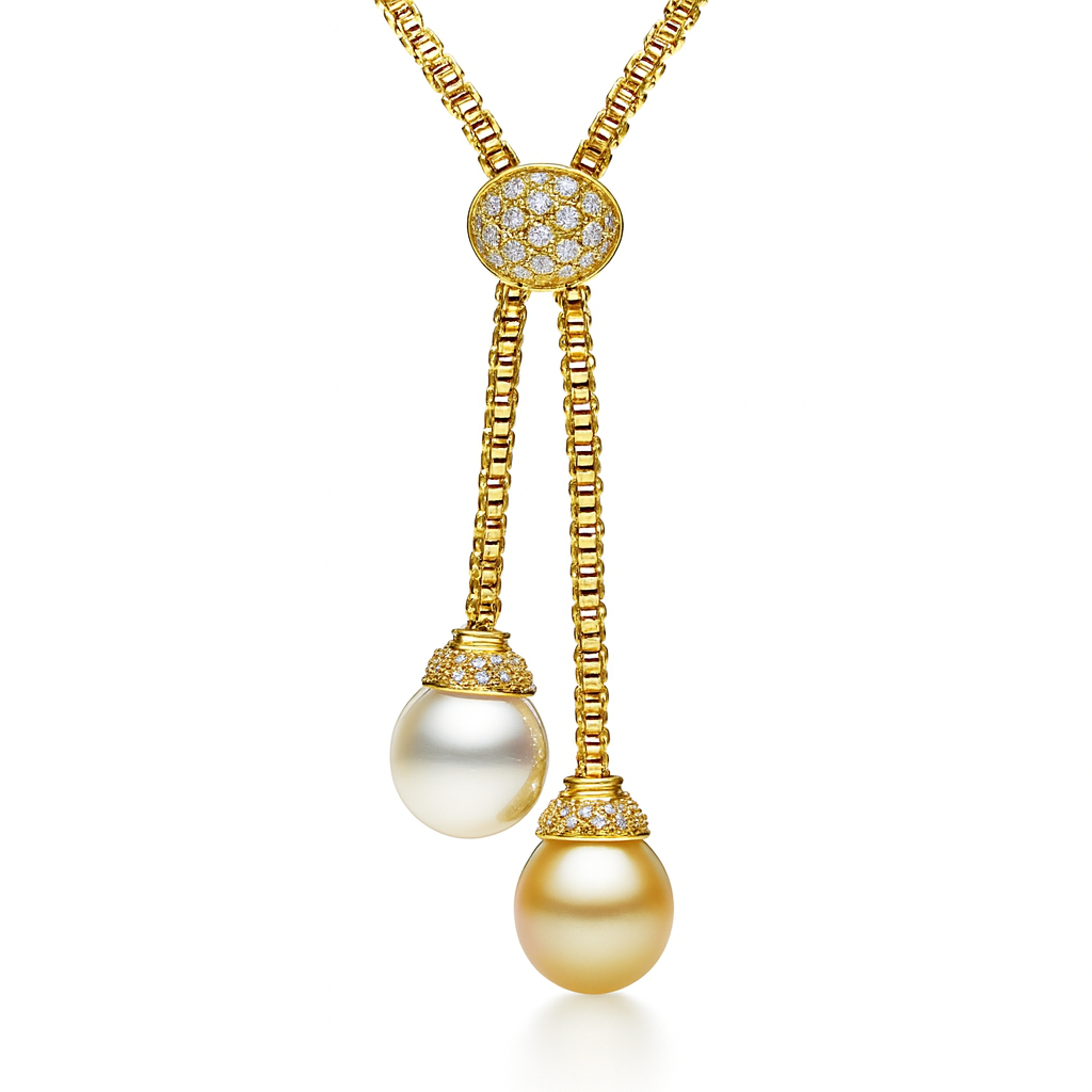 18K Yellow Gold South Sea Pearl Necklace, 12-13mm, 0.4ct