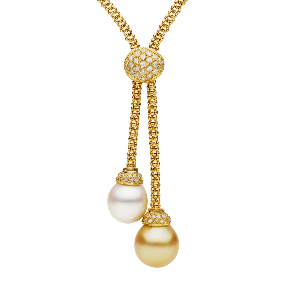 18K Yellow Gold South Sea Pearl Necklace, 12-13mm, 0.41ct