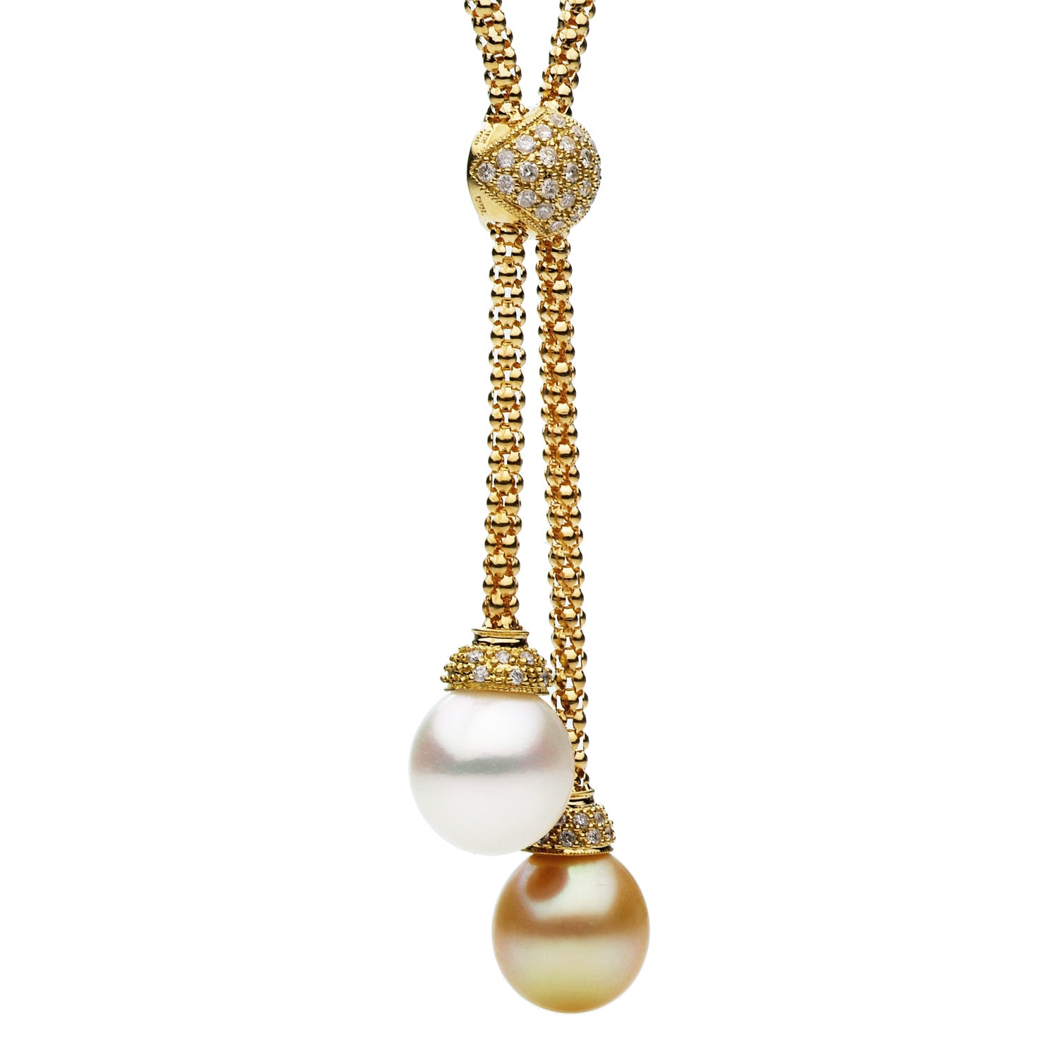 18K Yellow Gold South Sea Pearl Necklace, 12-13mm, 0.41ct