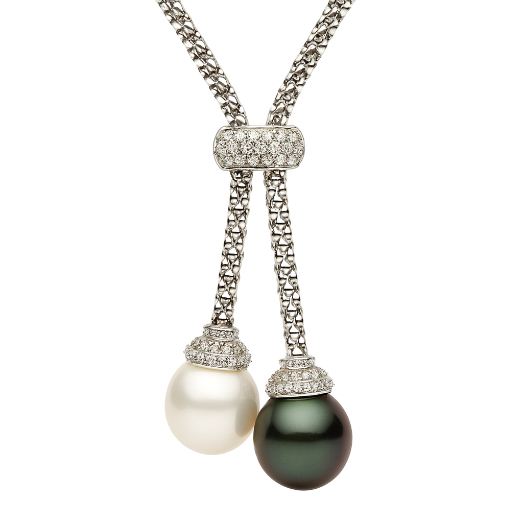 18K White Gold South Sea Pearl Necklace, 11-12mm, 0.25ct