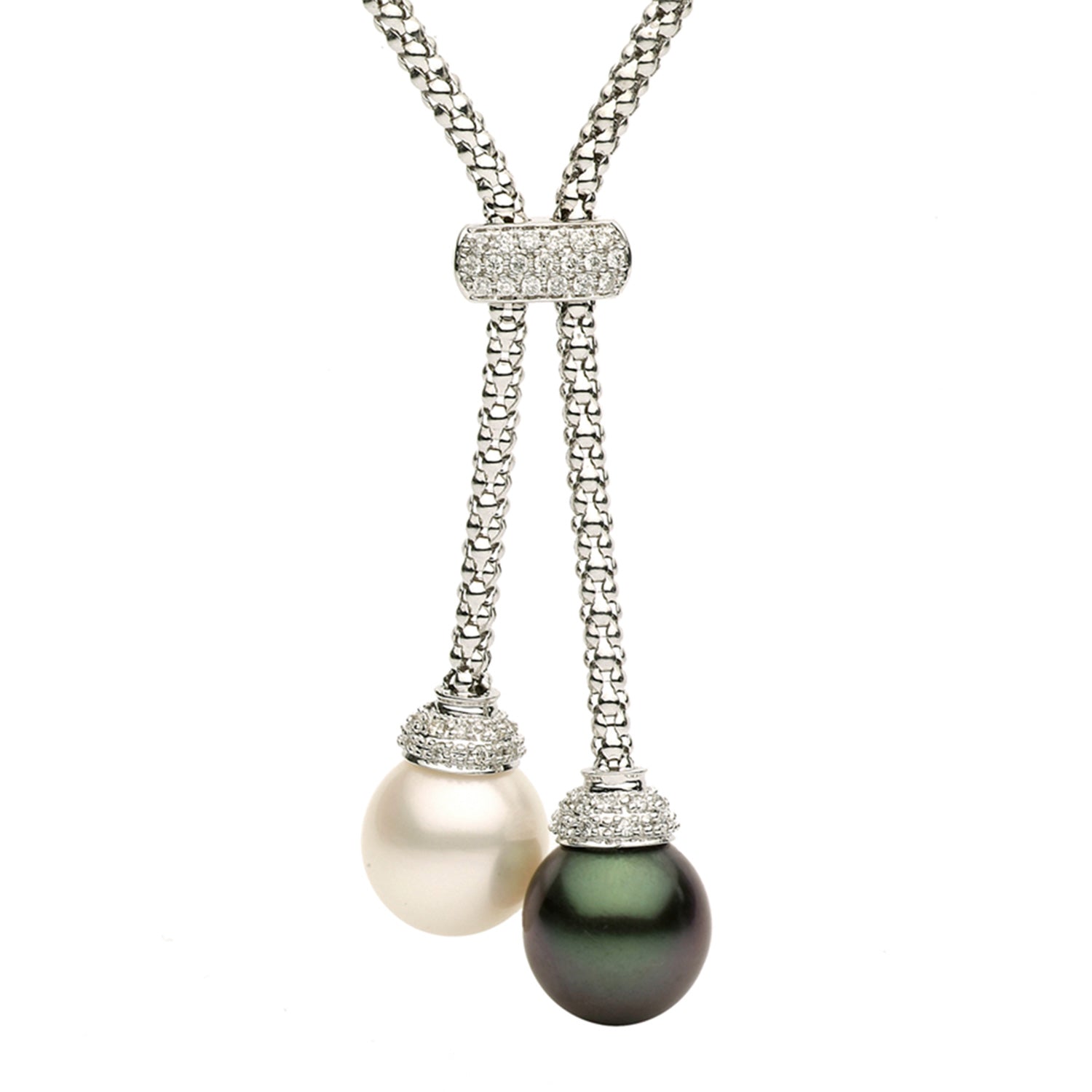 18KW White South Sea & Tahitian Pearl Necklace, 11-12mm