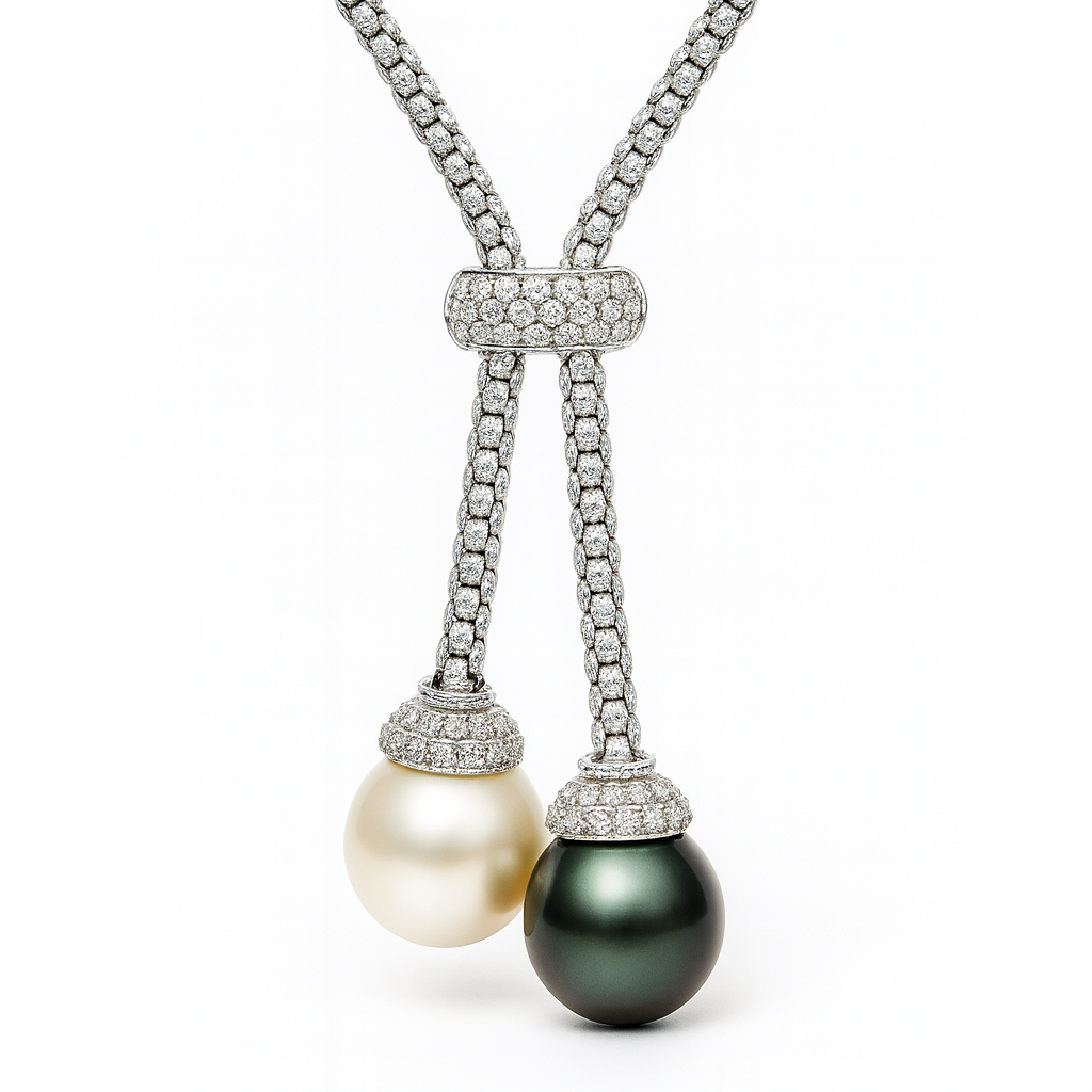 18K White Gold South Sea Pearl Necklace, 11-12mm, 0.25ct