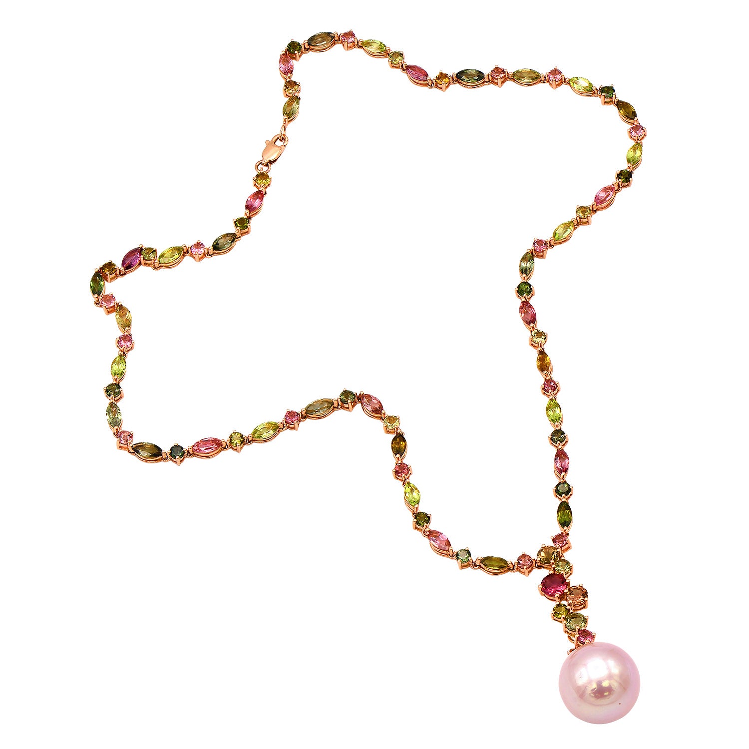 Handmade 18K Rose Gold Freshwater Pearl Necklace, 15-16mm, 14.71ct