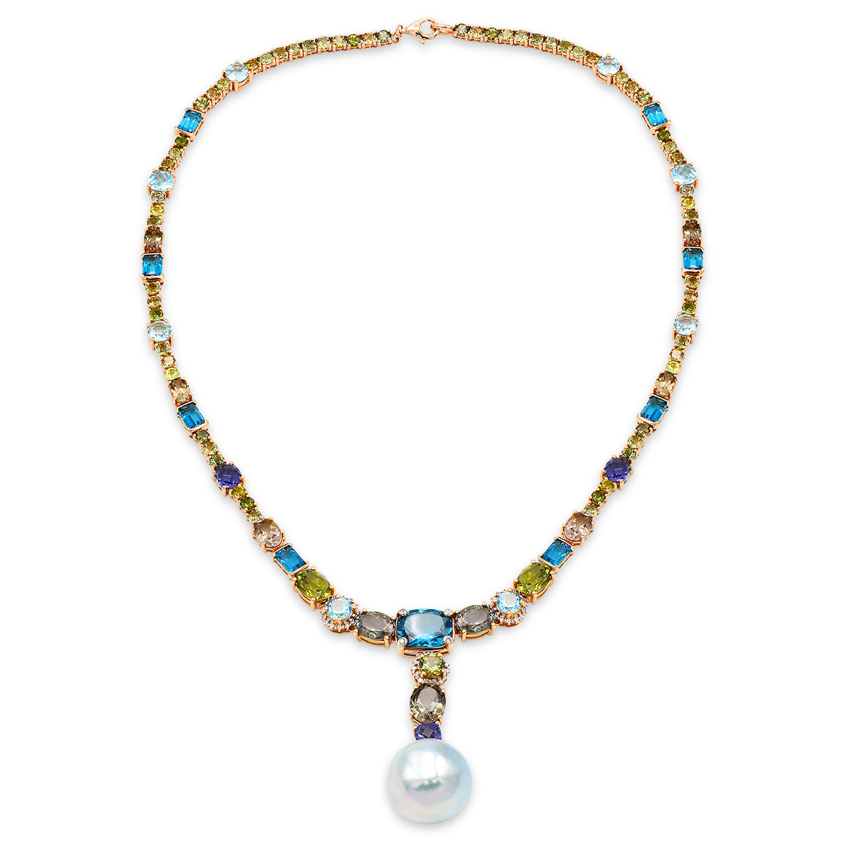 Handmade 18K Rose Gold Iolite Tourmaline Necklace, 15.9mm, 23.78ct