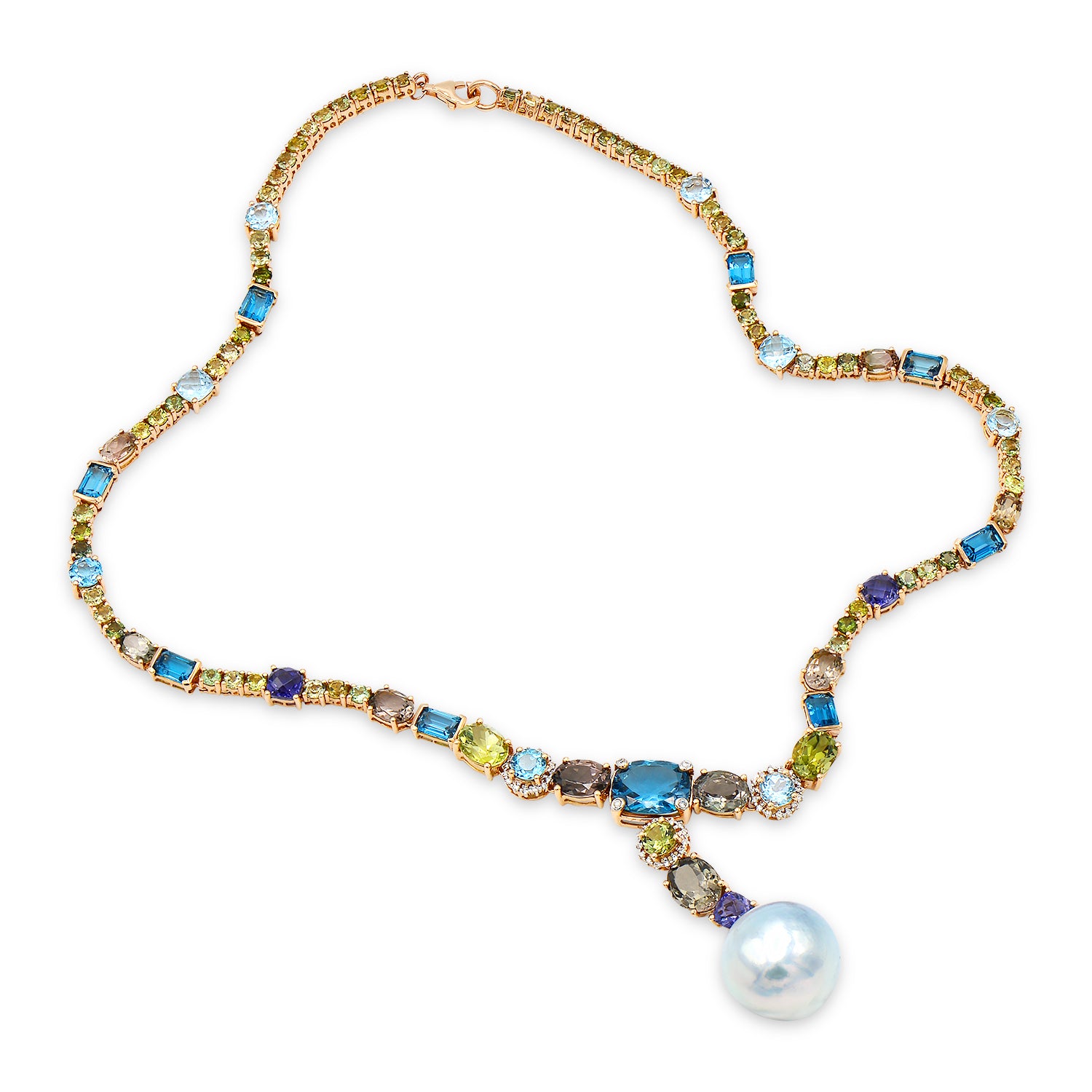 Handmade 18K Rose Gold Iolite Tourmaline Necklace, 15.9mm, 23.78ct