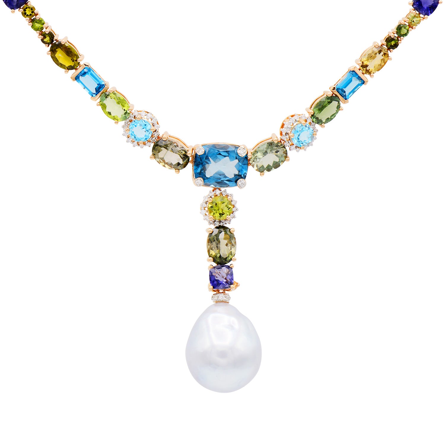 Handmade 18K Rose Gold Iolite Tourmaline Necklace, 15.9mm, 23.78ct