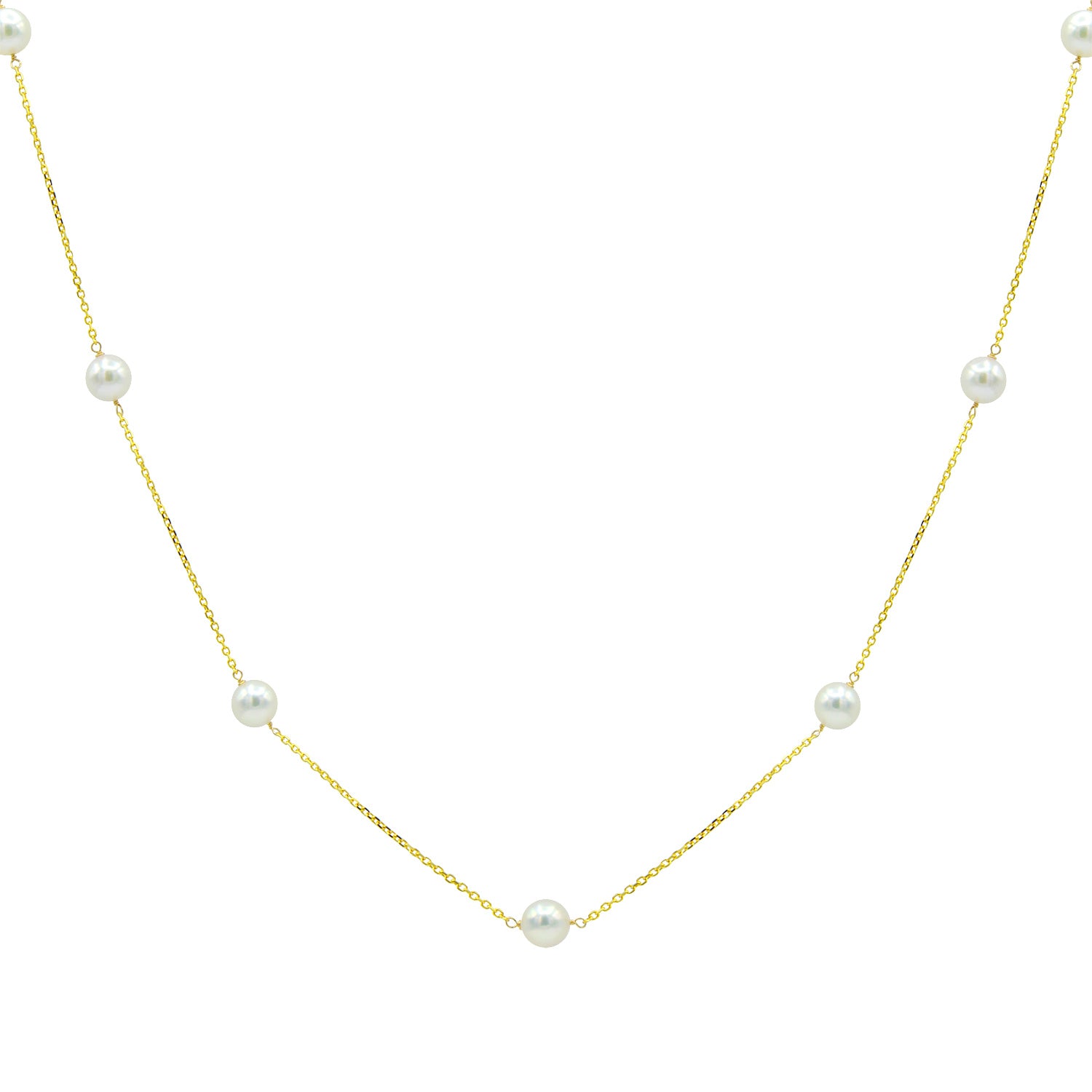 14K White Gold Akoya Pearl Tincup Necklace, 6-6.50mm