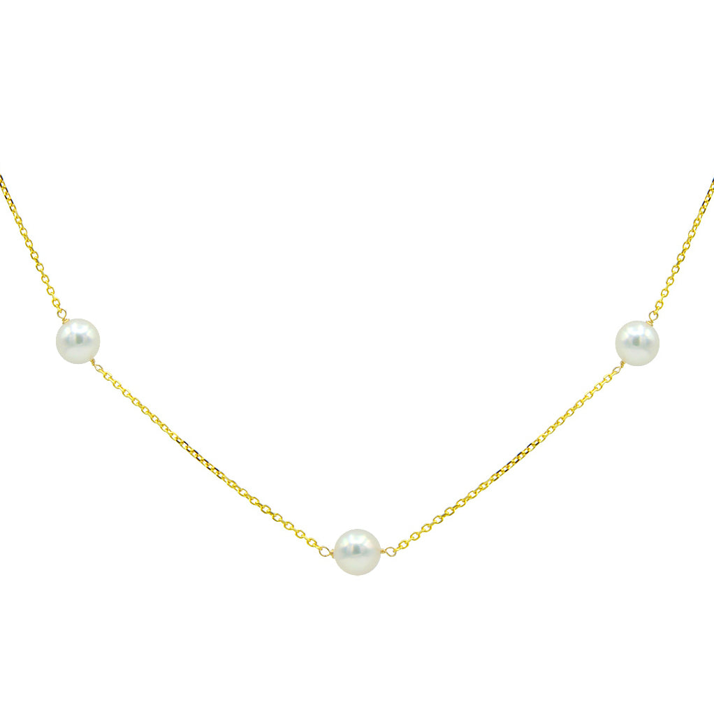 14K Yellow Gold Cultured Akoya Pearl Tincup Necklace, 6-7mm