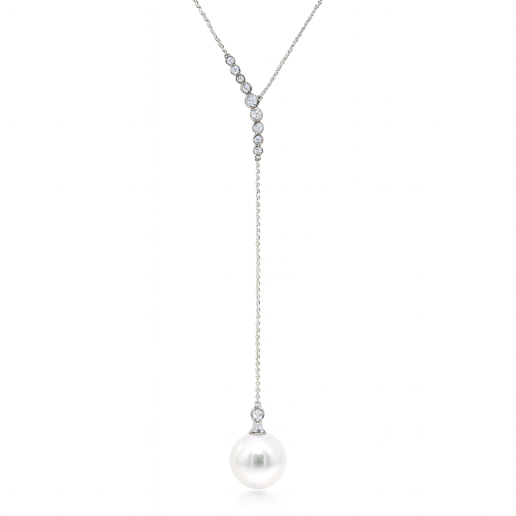 18K White Gold South Sea Pearl Necklace, 13-14mm, 0.51ct