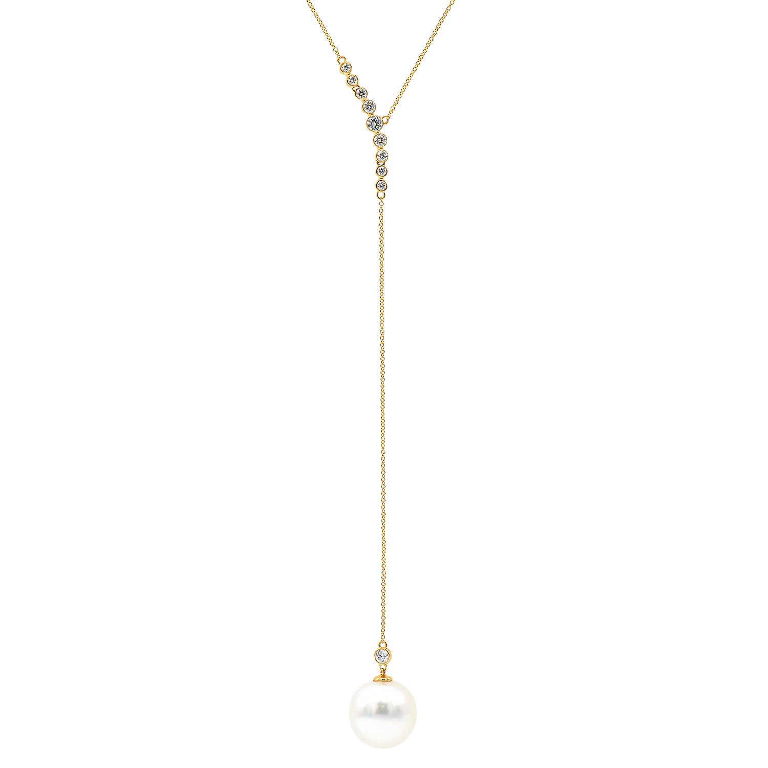 N015230Y - 18KY/0.9G S.Sea Necklace 2RD-0.20CT 8RD-0.31CT 13-14mm