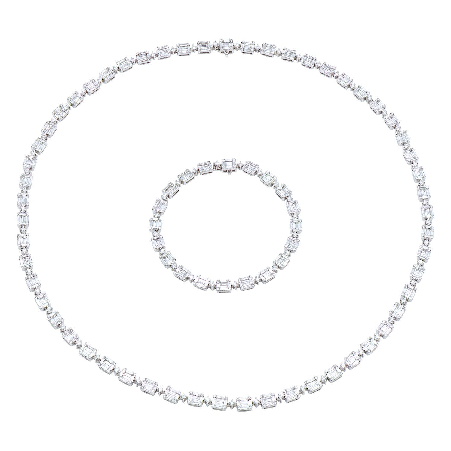 18K White Gold Baguette Illusion Necklace, 19.1ct
