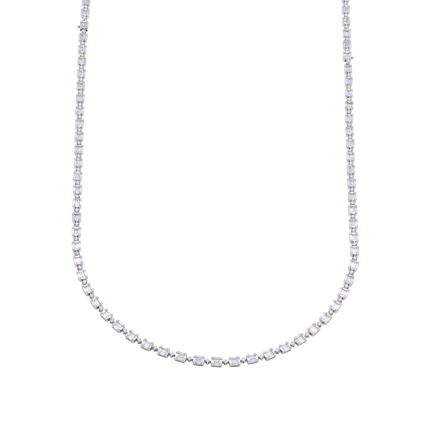 18K White Gold Baguette Illusion Necklace, 19.1ct