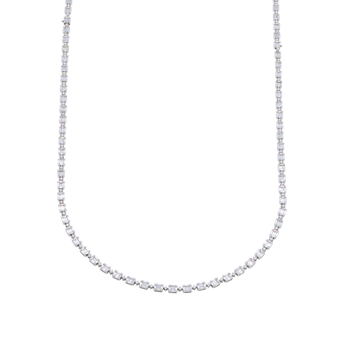 18K White Gold Baguette Illusion Necklace, 19.1ct