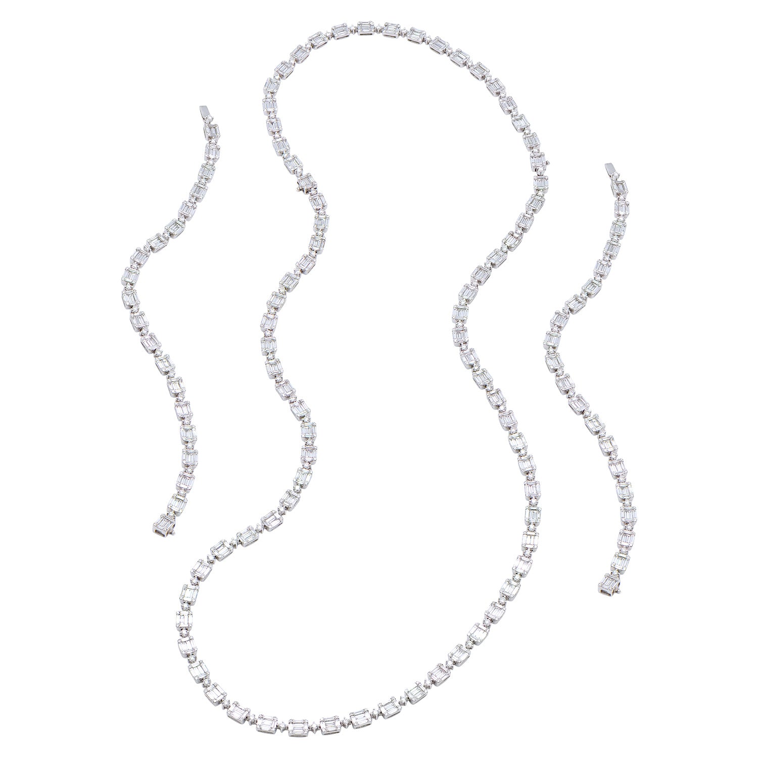 18K White Gold Baguette Illusion Necklace, 19.1ct