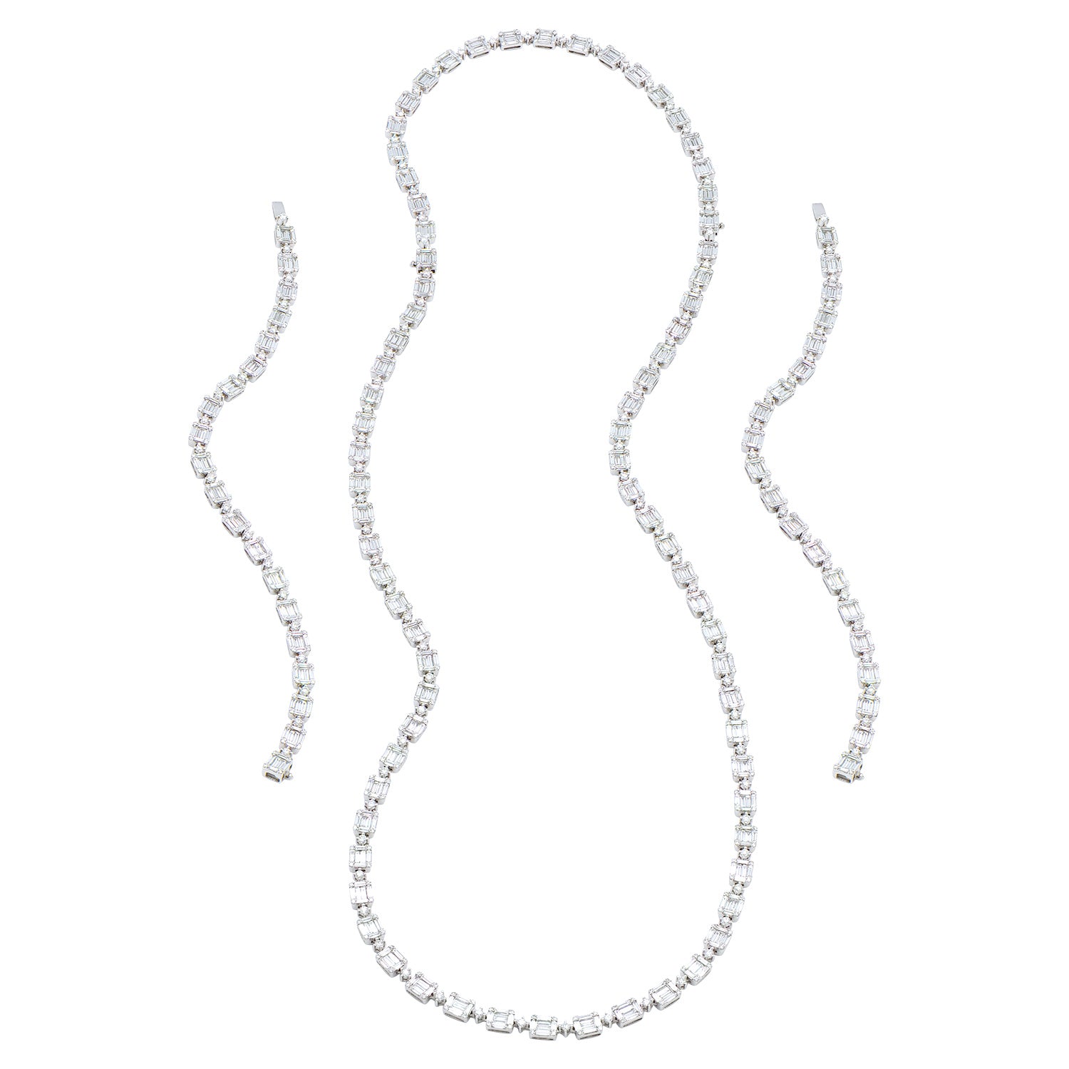 18K White Gold Baguette Illusion Necklace, 19.1ct
