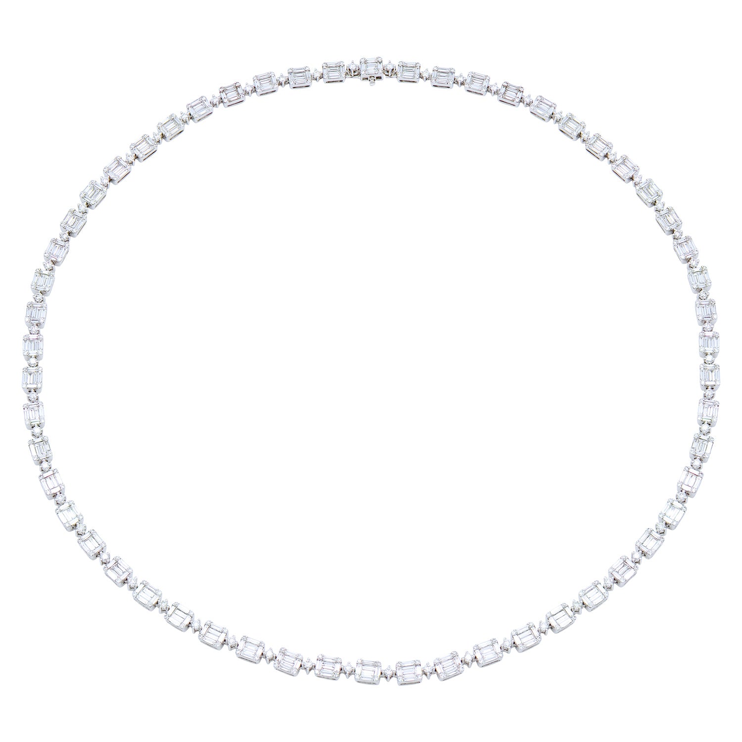 18K White Gold Baguette Illusion Necklace, 19.1ct
