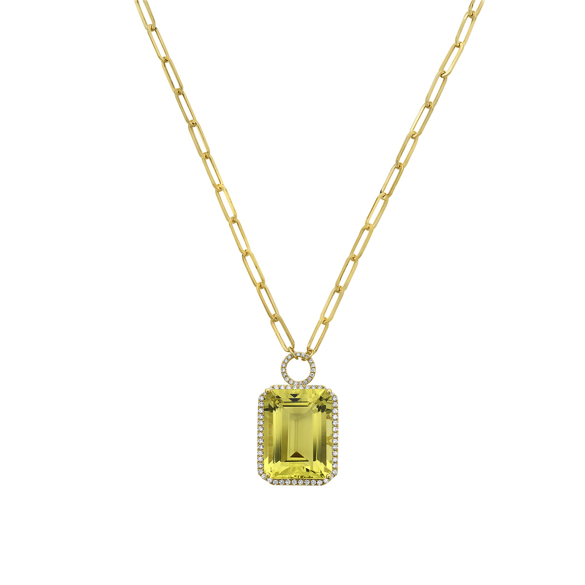 N090009Y-GGQ - Necklace 14KY/3.5G 1GGQ-21.78CT 69RD-0.48CT Gold Green Quartz