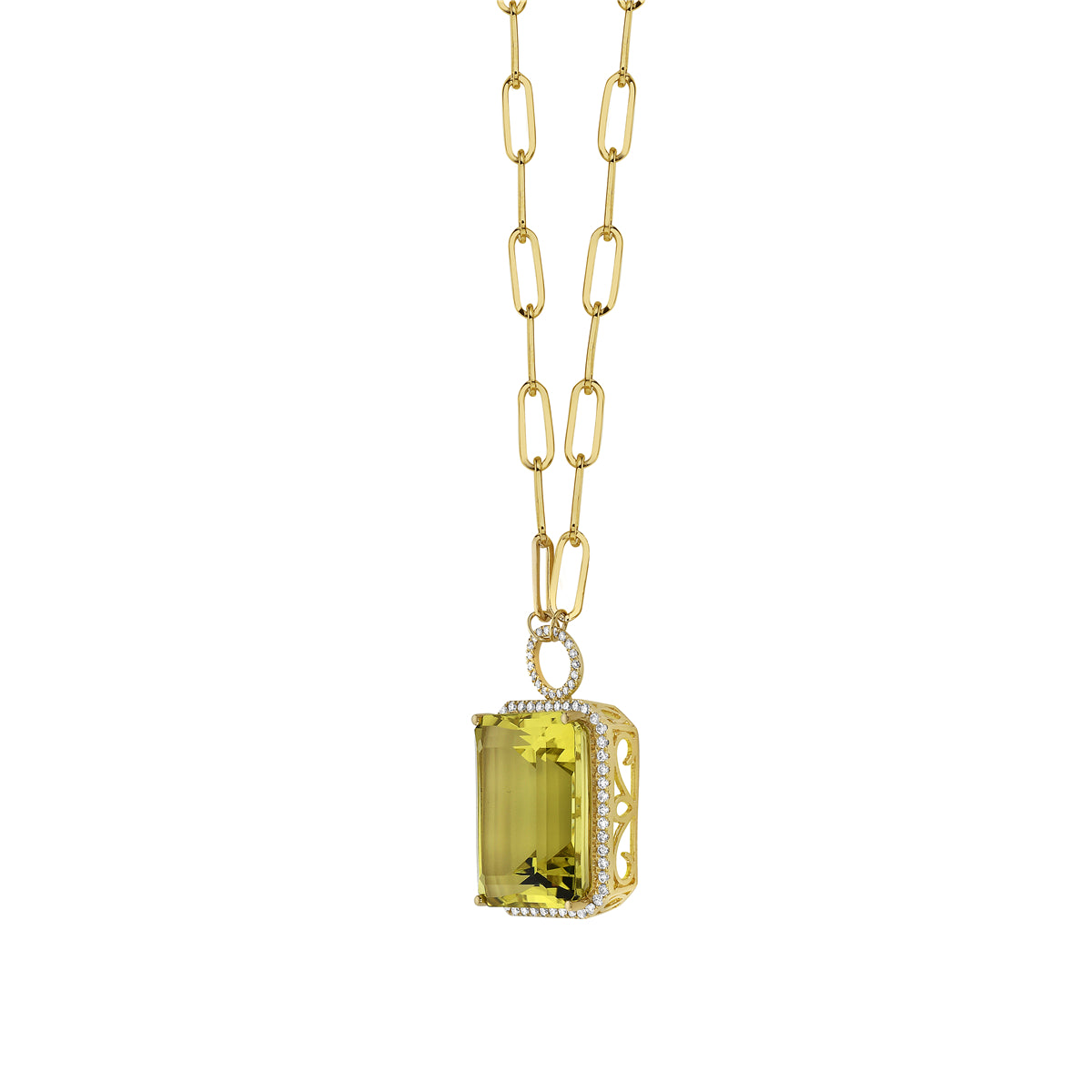 N090009Y-GGQ - Necklace 14KY/3.5G 1GGQ-21.78CT 69RD-0.48CT Gold Green Quartz